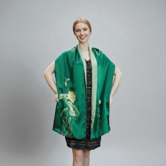 Khăn lụa 2 mặt xanh thêu hoa sen 40*200 cm- Các mẫu